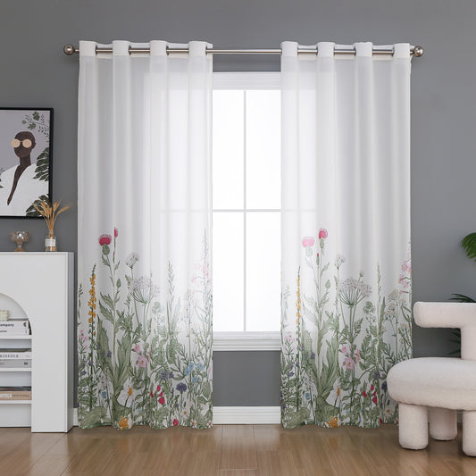 Colorful Floral Sheer Curtains for Home Decor