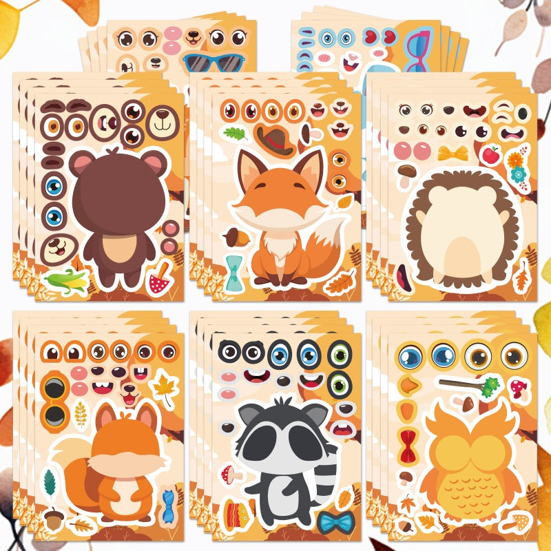 Animal Adhesive Decals - 8/16 Pack - Bunny, Owl, Hedgehog, Elk, Squirrel