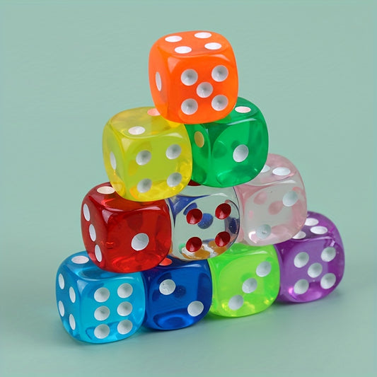 10 Transparent Dice Colored Game 6-sided 14mm for Children & Adults
