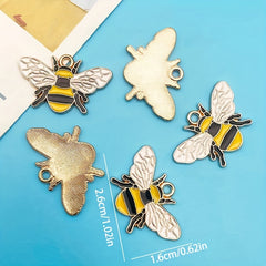 5pcs Enamel Bee Pendants Rhinestone Decor DIY Earrings Bracelet Necklace