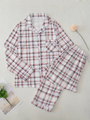 Plaid Pajama Set Long Sleeve Top & Pants