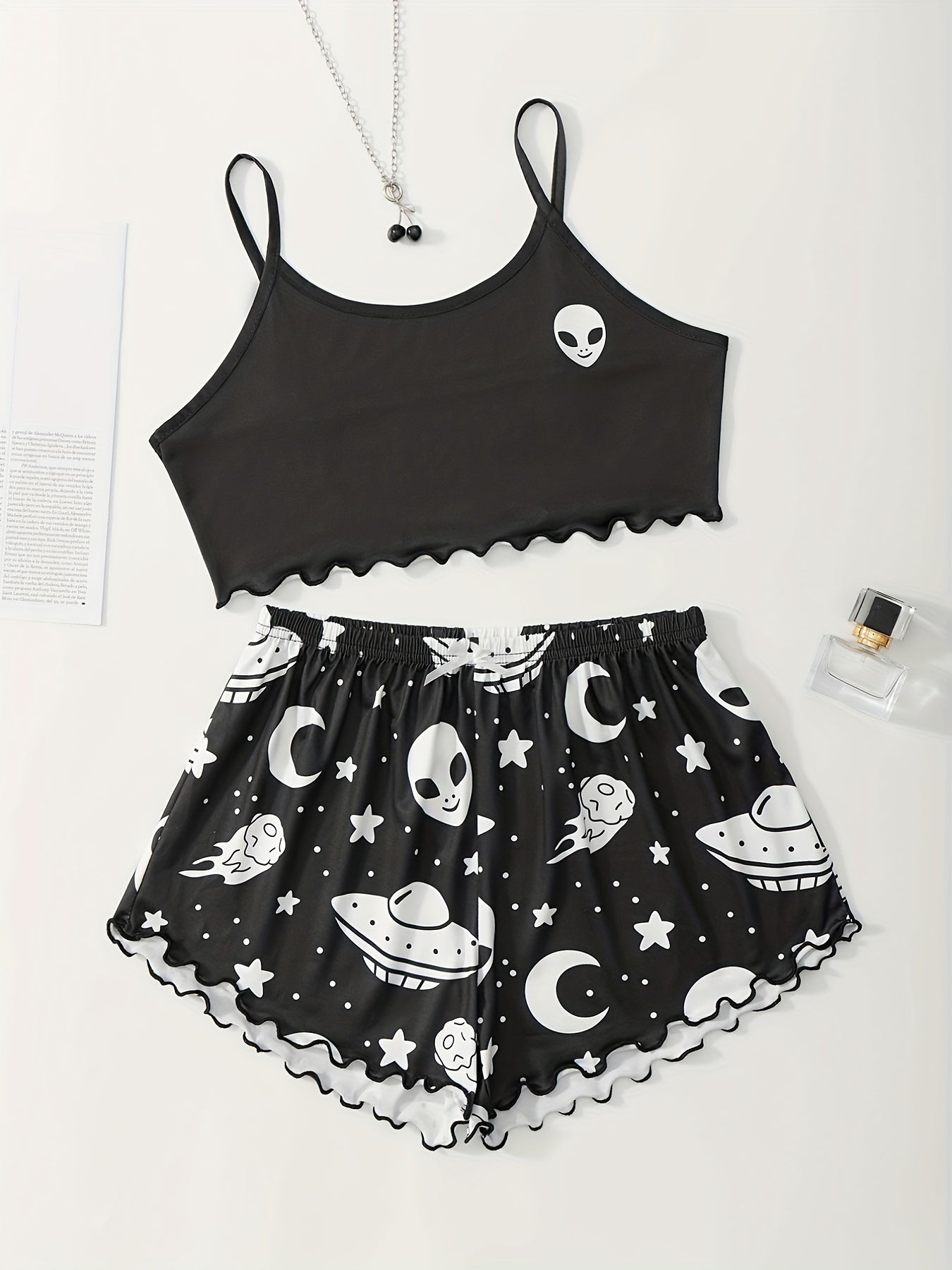 Women's Plus Alien Print Cami Top & Shorts Pajama Set