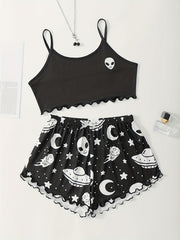 Women's Plus Alien Print Cami Top & Shorts Pajama Set