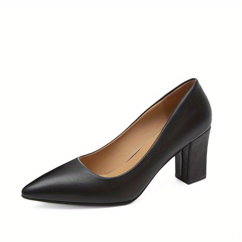 Women's Point Toe Slip On Pumps Solid Dress Heels