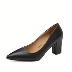 Women's Point Toe Slip On Pumps Solid Dress Heels