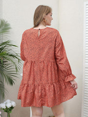Leopard Print Flounce Sleeve Round Neck Smock Mini Dress