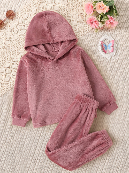 Girl's Fleece Loungewear Set Long Sleeve Hoodie Top & Pants