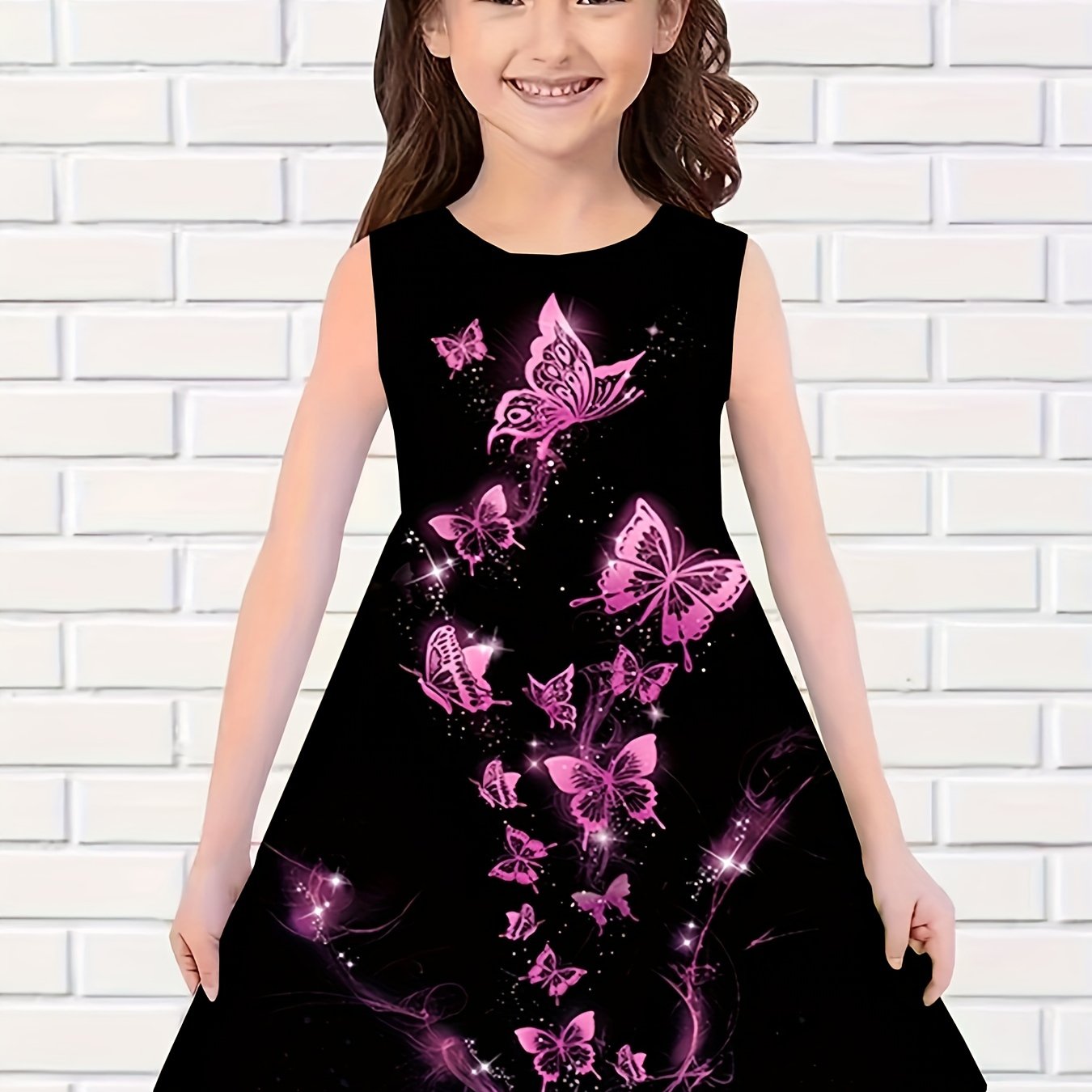 Girls Butterfly Sleeveless Dress for Summer Party