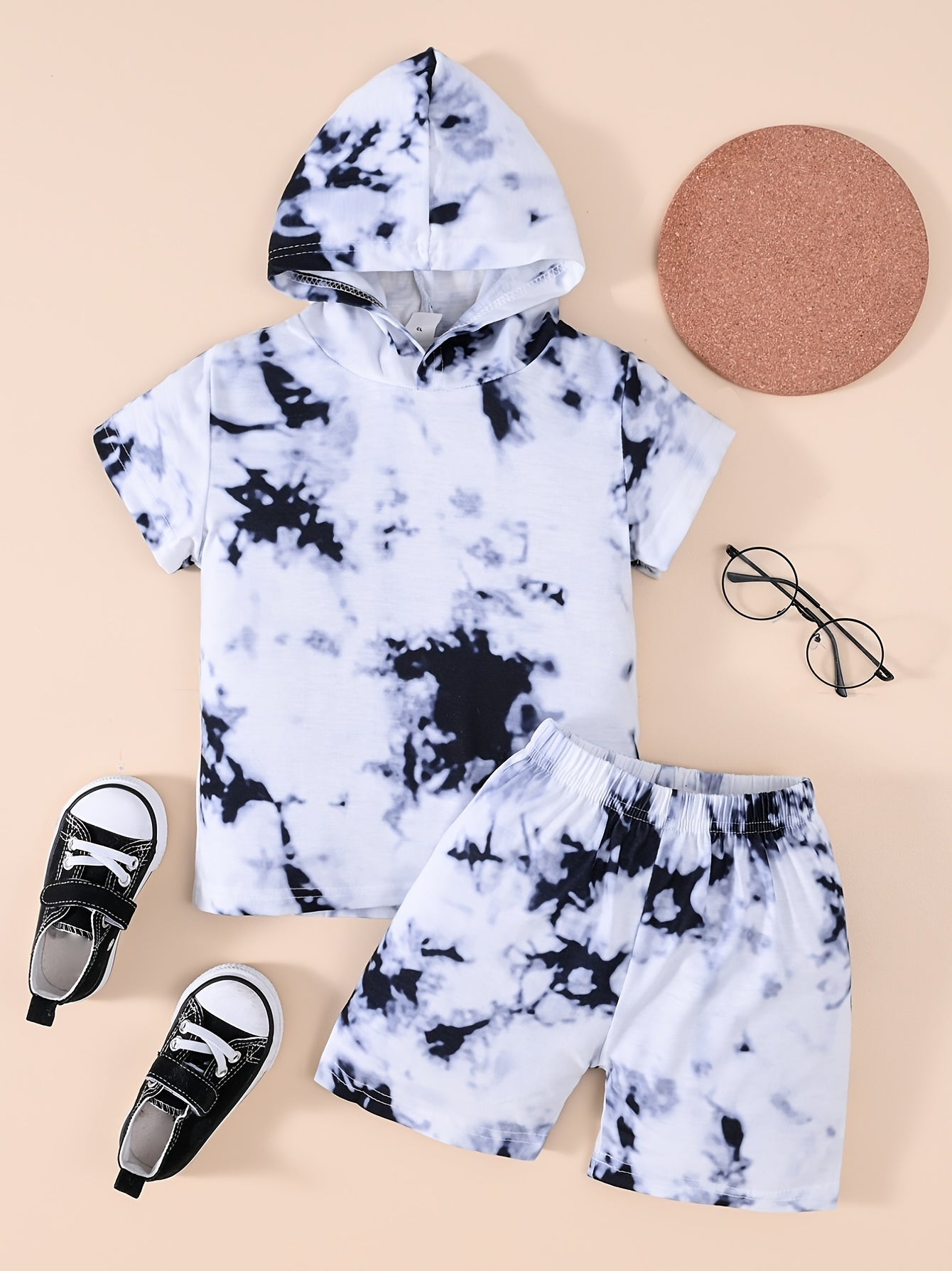 Boys Tie Dye Outfit Shorts & T shirt Hooded Short Sleeves Casual Summer Kids Clo
