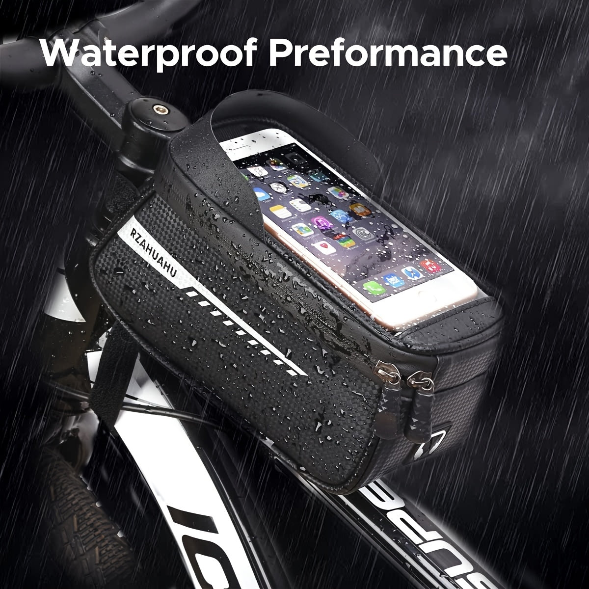 Waterproof Bike Front Frame Bag with Phone Holder Cycling Storage Accessory