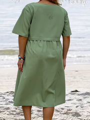 Plus Size Casual Shirtdress Short Sleeve Button Up Maxi Dress