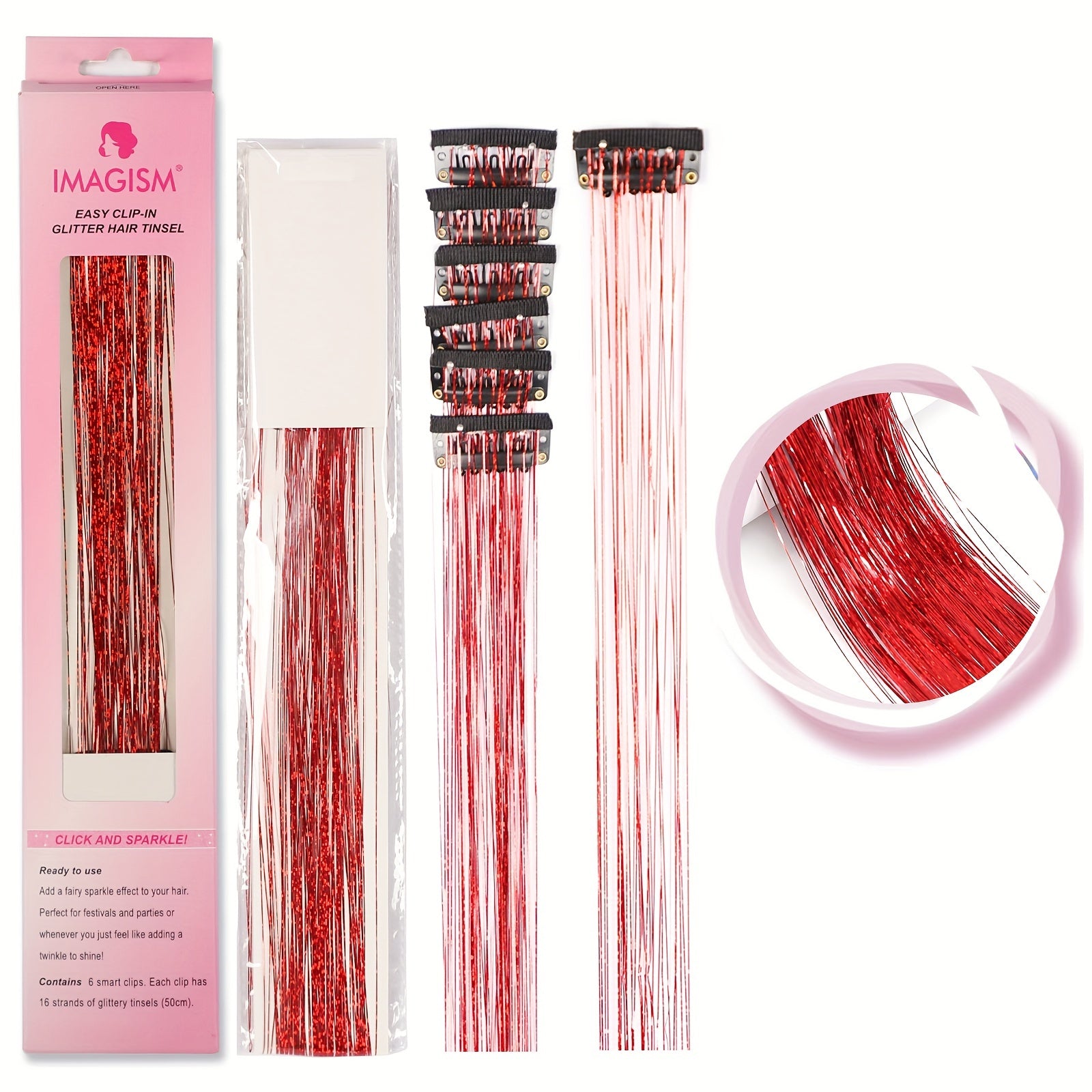 6pcs Y2K Tinsel Clip In Hair Extension 50 Sparkle Glitter Synthetic Extensions