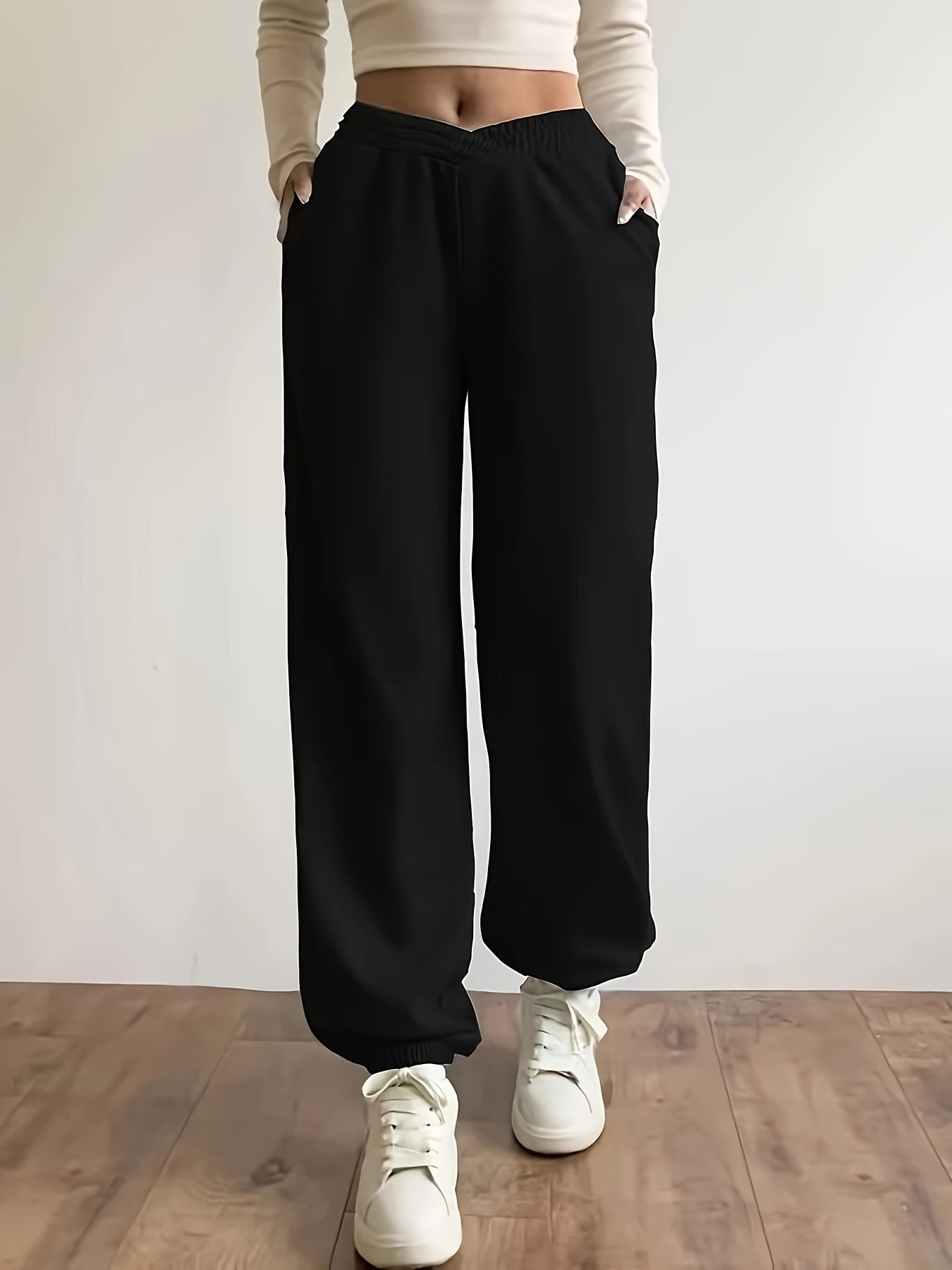  Solid V waist Stretch Joggers With Pockets