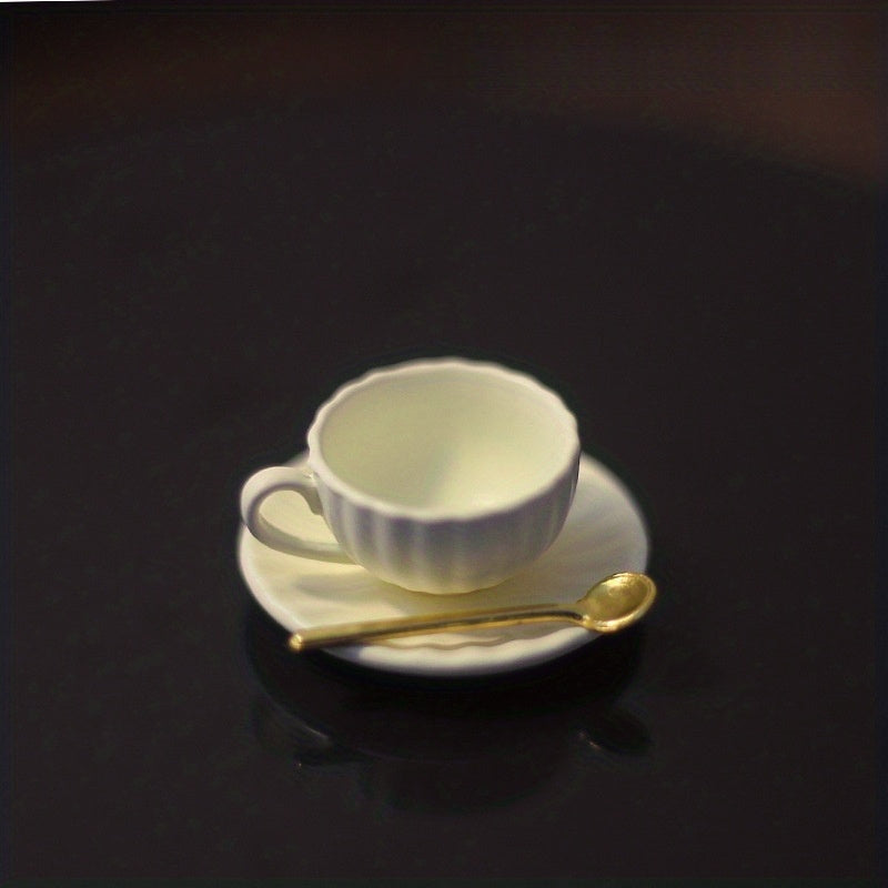 Dollhouse Coffee Cup Set with Golden Spoon and Plate