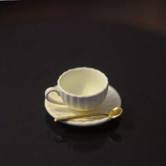Dollhouse Coffee Cup Set with Golden Spoon and Plate