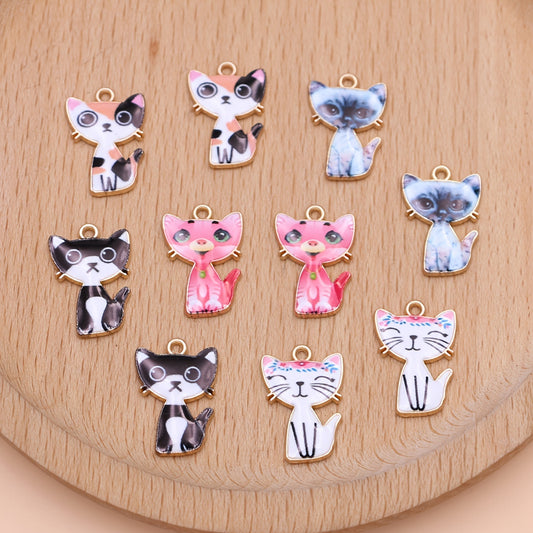 10Pcs Enamel Cat Charms for Jewelry Making DIY Necklace Earrings
