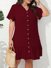  V Neck Ruffle Dress Short Sleeve