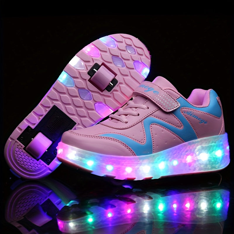 Girl's LED Light Up Roller Shoes with Hook-and-Loop Closure