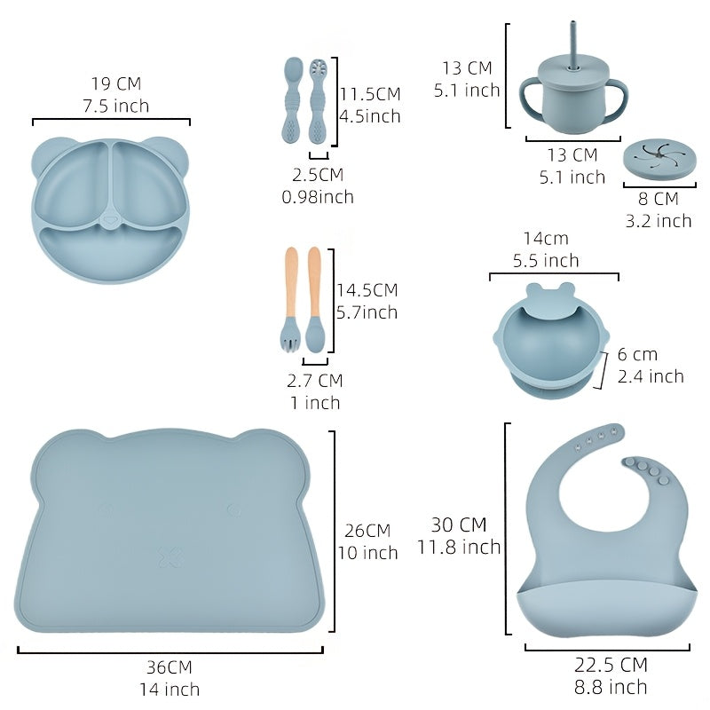 10pcs Silicone Baby Feeding Set for 0-3 Years Old