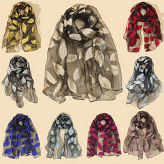 Silk Organza Scarf Leaf Embroidery Windproof Travel Head Wrap