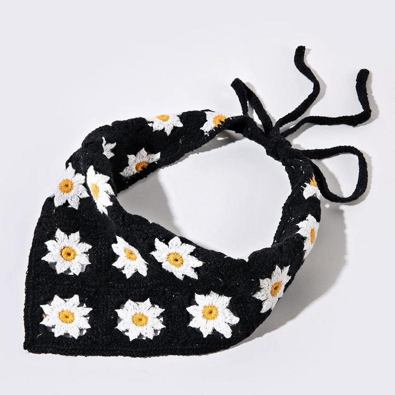Boho Crochet Daisy Bandana Hair Kerchief Vintage Accessory