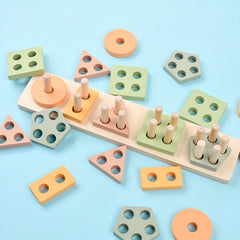 Wooden Shape Sorting Stacking Blocks Toy Set
