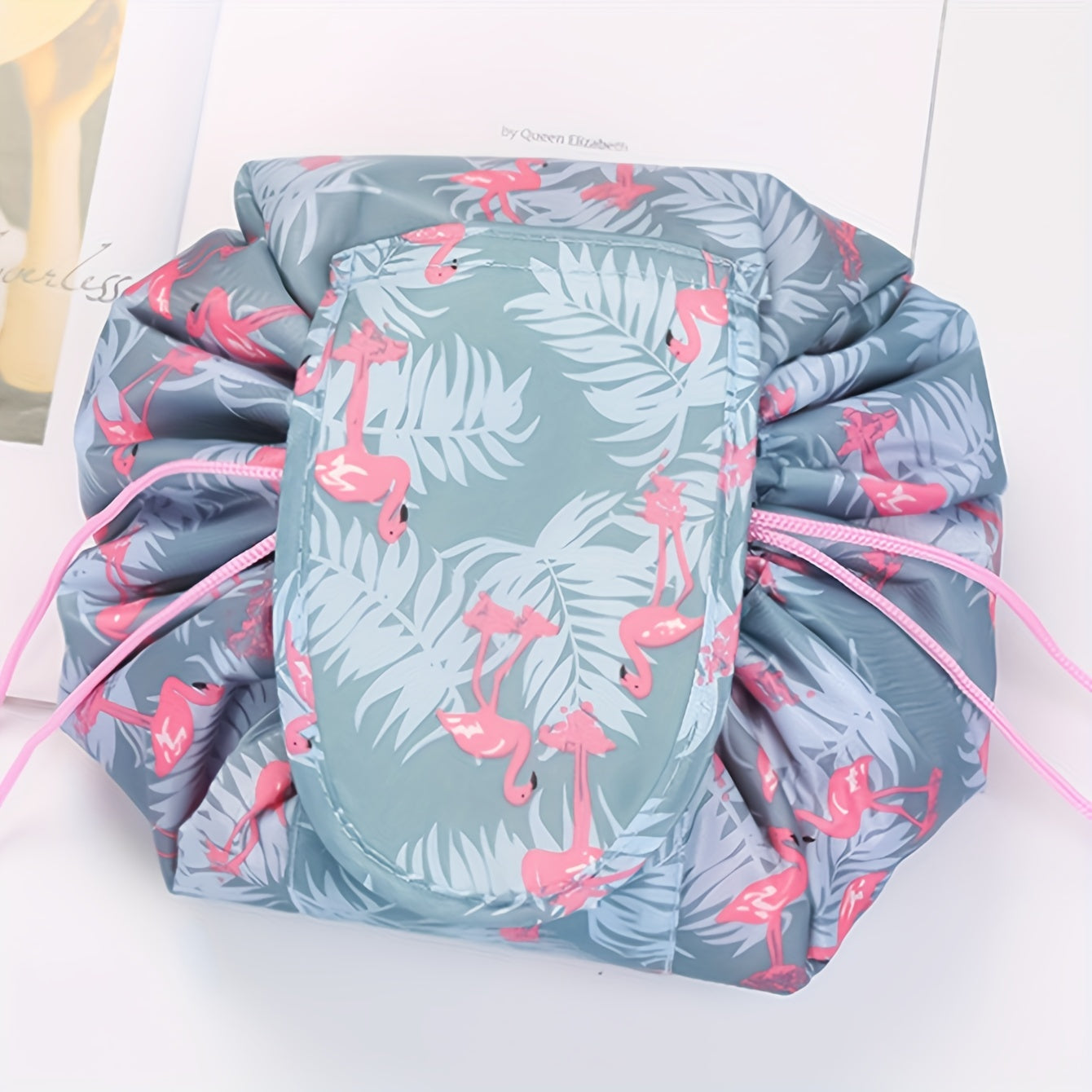 Flamingo Drawstring Makeup Bag Travel Toiletry Organizer