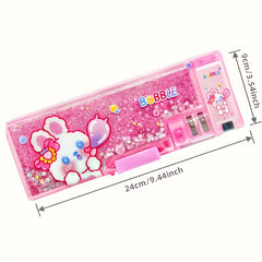 Pink Rabbit Pattern Quicksand Stationery Box with Password Lock