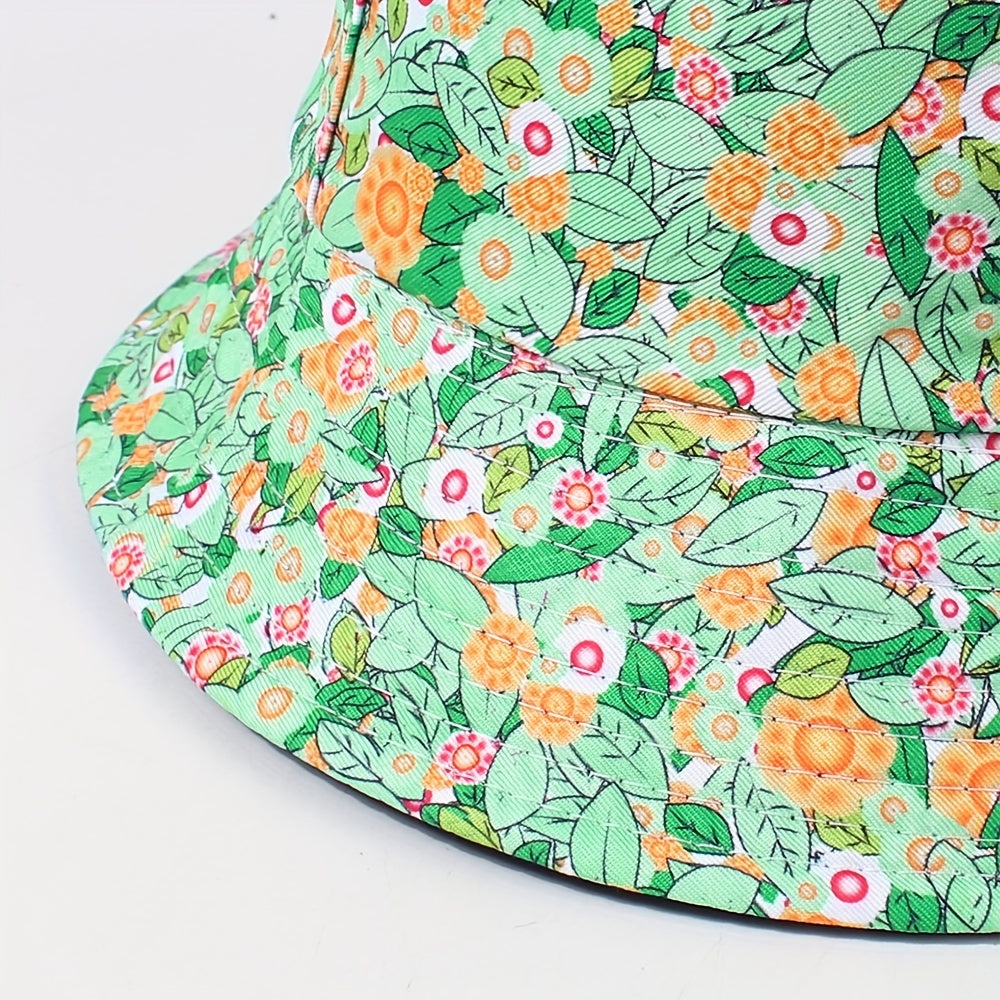 Green Rabbit Print Bucket Hat Lightweight Casual Fisherman Cap