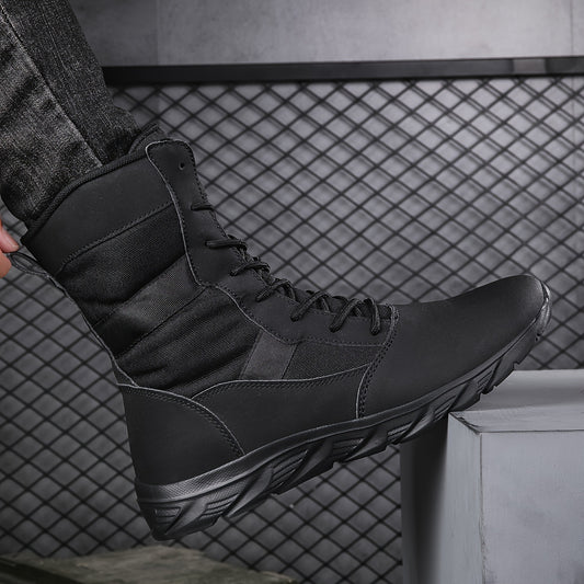 Men's Solid High Top Tactical Work Boots for Outdoor Hiking