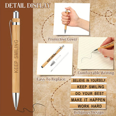 5pcs Bamboo Pens Laser Engraved Thank You Motivational Quotes Ballpoint Pens