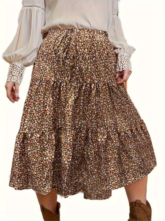  Boho Skirt Women's Plus Allover Ditsy Print Midi Smock Skirt
