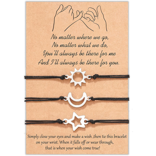 Sun Moon Star Woven Bracelets Set of 3