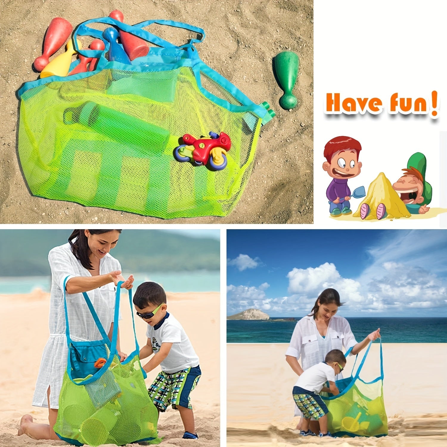 Mesh Beach Bag And Tote For Sand Toys Beach Net