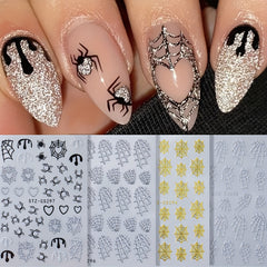 Silver Glitter Spider Web Nail Stickers - Halloween Y2K Manicure Decor