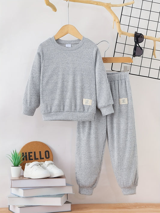 Boy's Ribbed Sweatshirt & Sweatpants Set Sporty Style Outfits