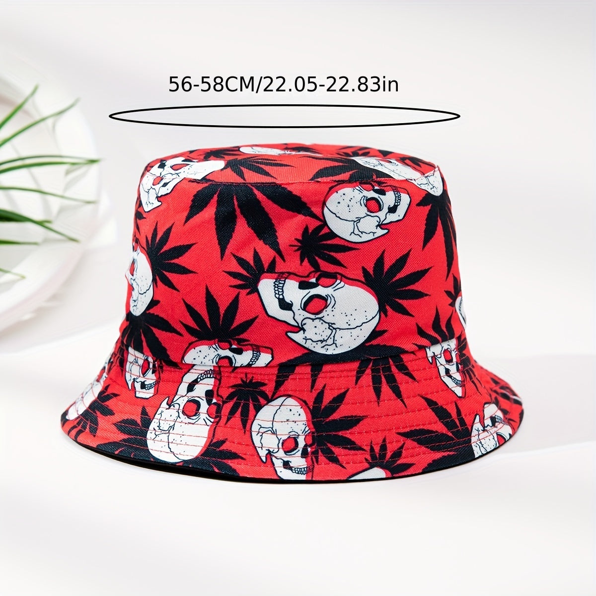 Skull Leaf Print Reversible Bucket Hat Lightweight Unisex Fisherman Cap
