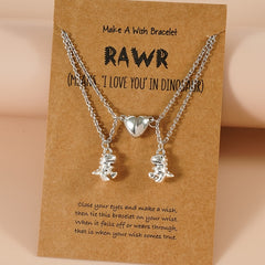 Couple Magnet Heart Dinosaur Pendant Necklaces for Friendship