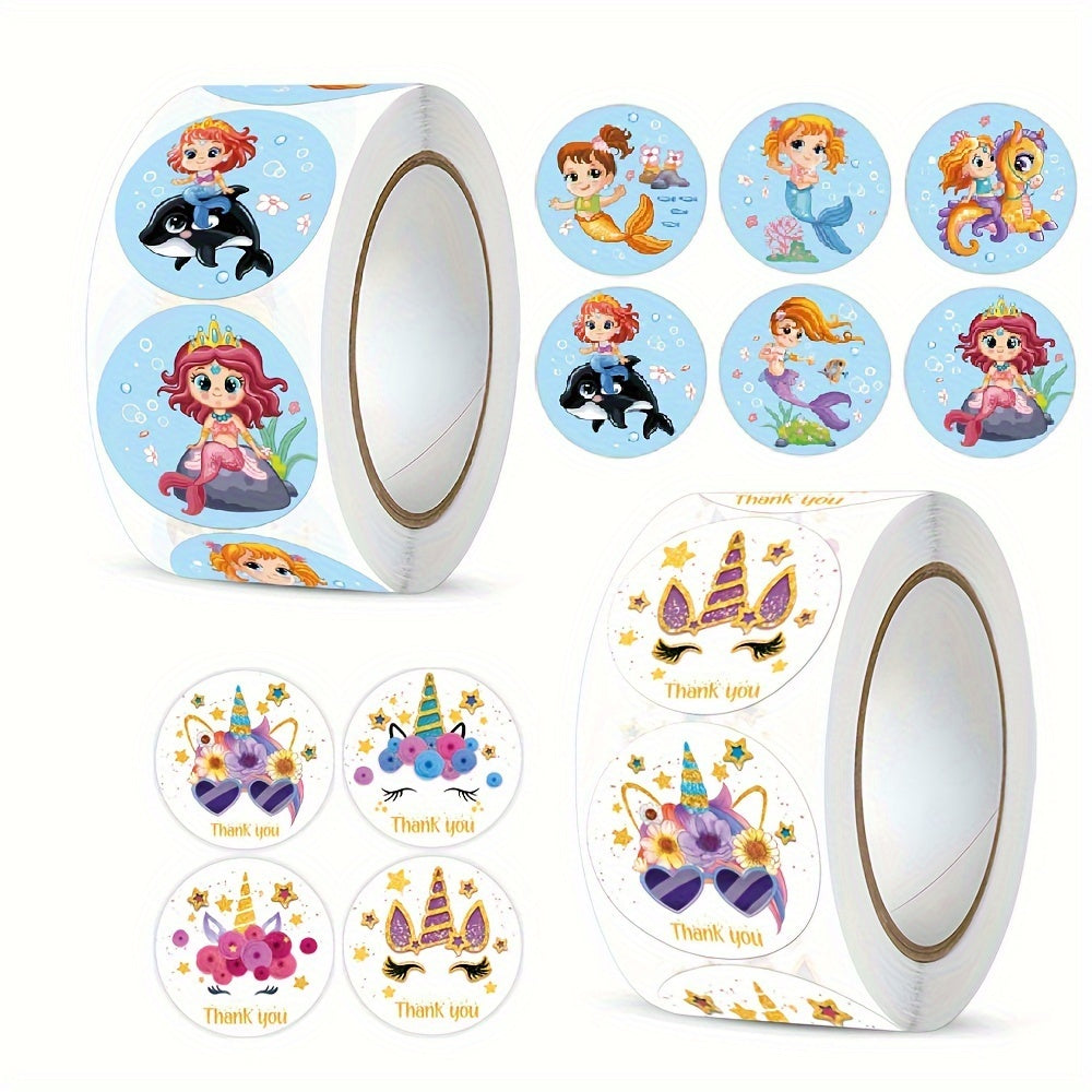 500pcs Unicorn Mermaid Thank You Sticker 1.0" Adhesive Label Decoration