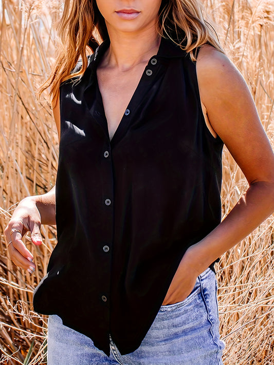  Women's Button Up Polo Neck Tank Top