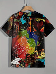 Men's Summer Splatter Graphic T Shirt, Active & Stretchy