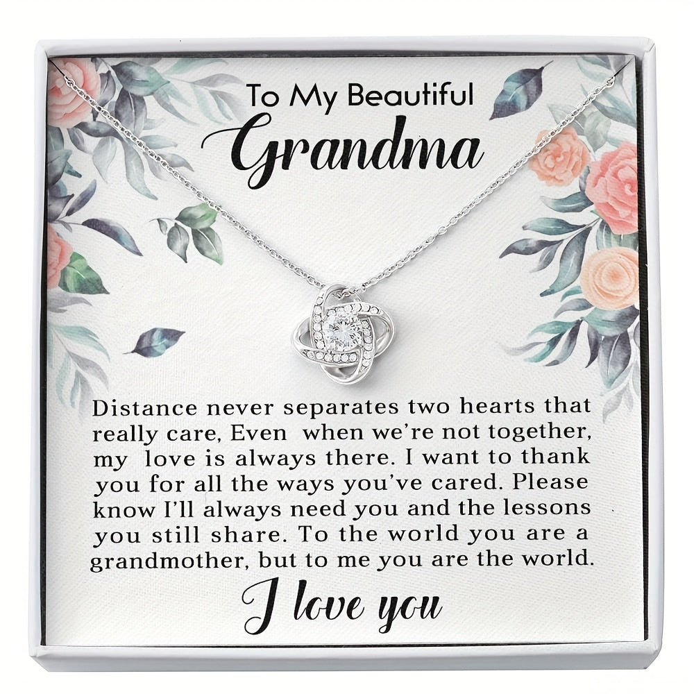 Rhinestone Pendant Necklace with Message Card for Grandma