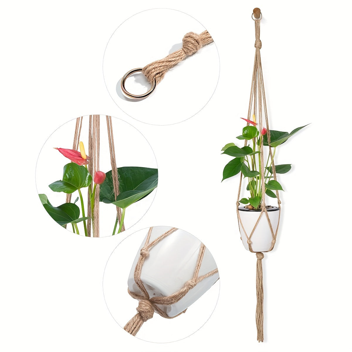 5-10pcs Brown Macrame Plant Hanger 35.4in Modern Tassel Detail Indoor Holder