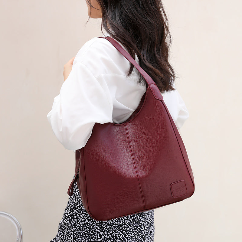 Stylish Faux Leather Tote Shoulder Bag with Zipper