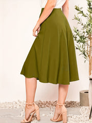  Solid Button Decor High Rise A line Skirt