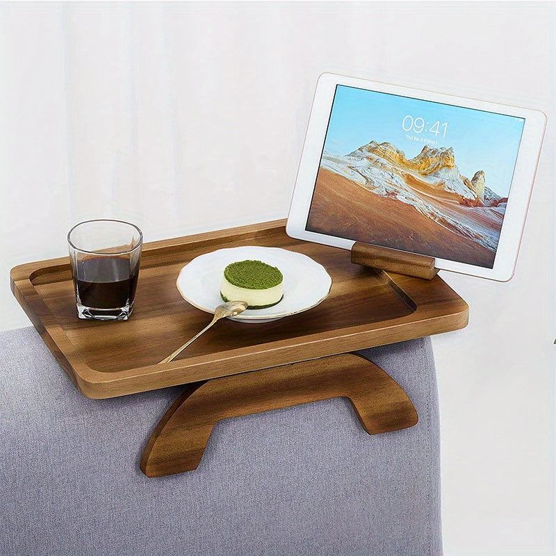 Bamboo Sofa Arm Tray Table Swivel Legs Foldable Rectangular Sofa Arm Tray