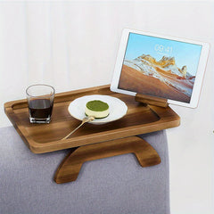 Bamboo Sofa Arm Tray Table Swivel Legs Foldable Rectangular Sofa Arm Tray