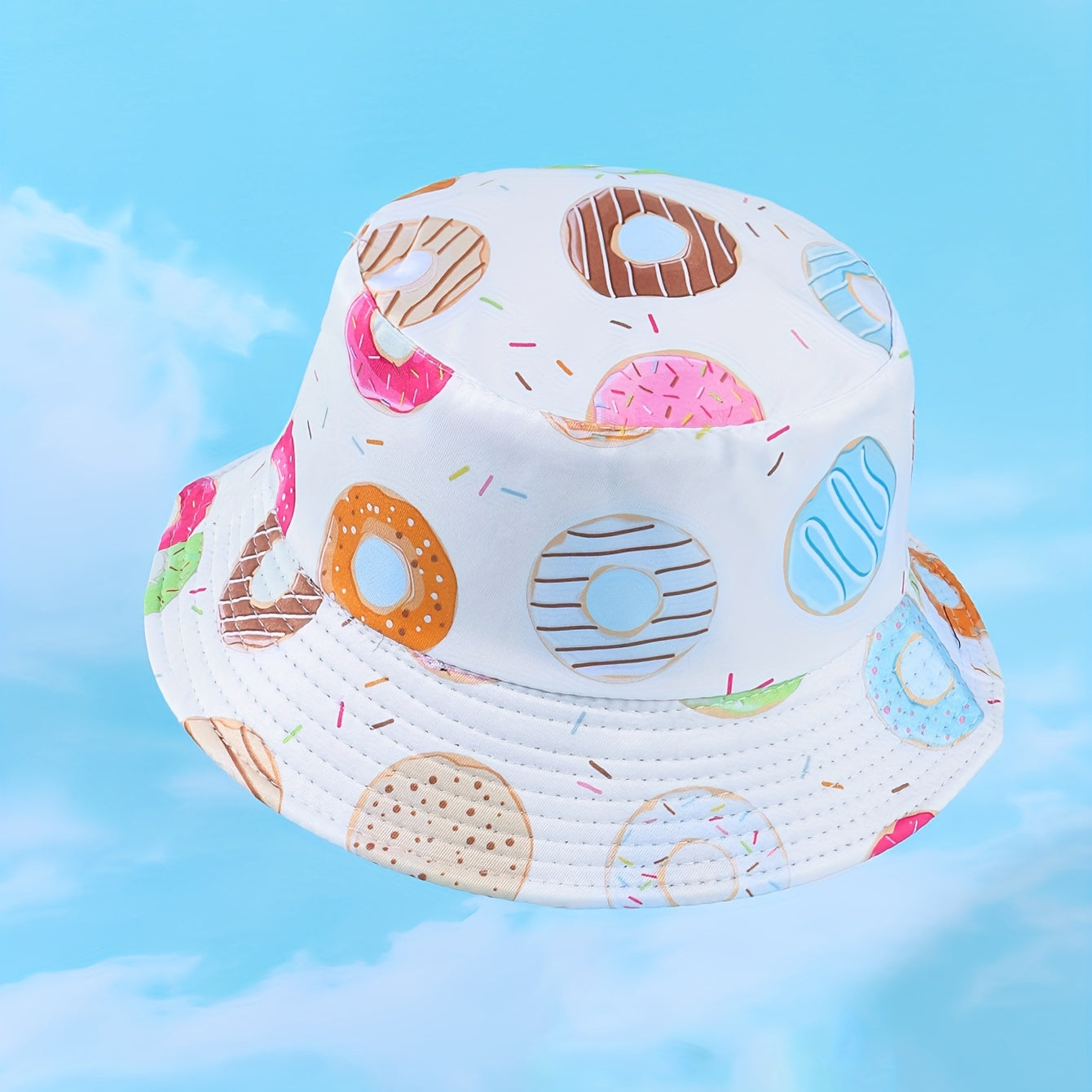 Donut Print Bucket Hat Reversible Sunscreen Fisherman Cap