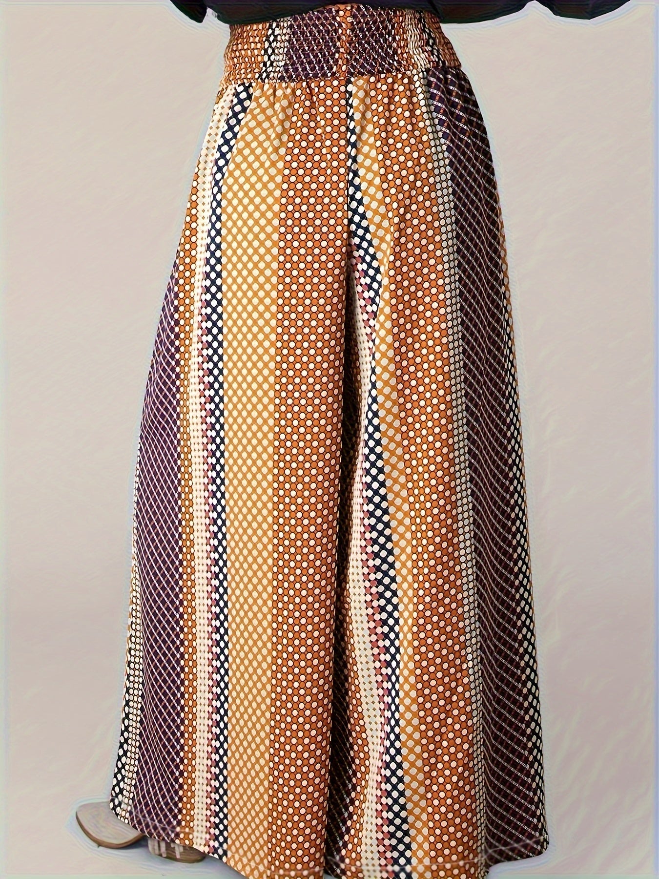  Polka Dot & Striped High Rise Wide Leg Trousers