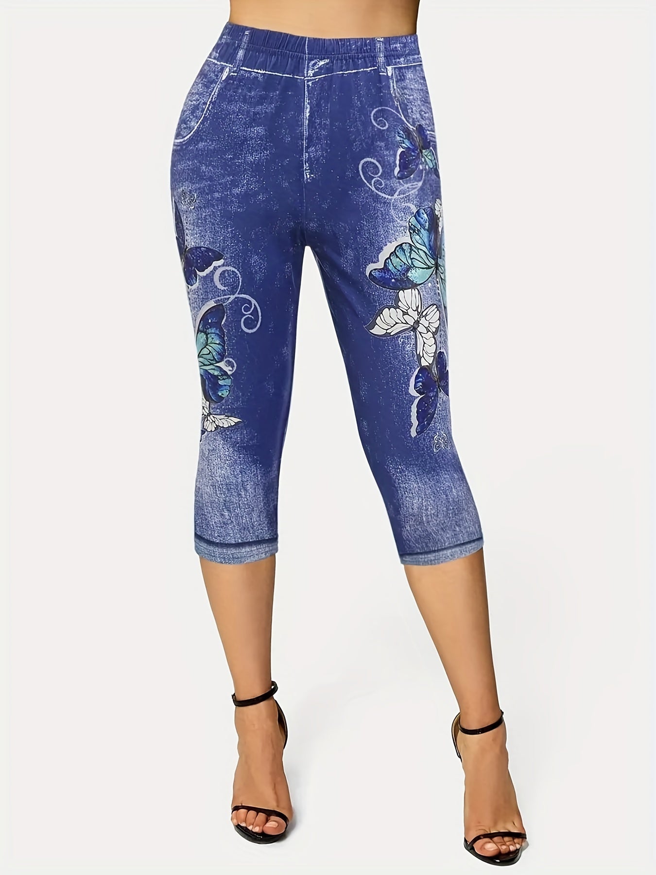 Butterfly Print Capris Leggings for Women